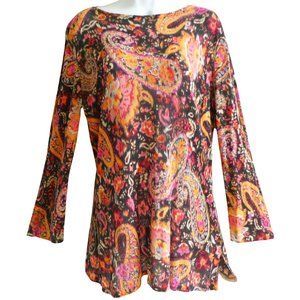 SiLK Knit LRL Lauren Ralph Lauren Tunic Top Paisley Stretchy Bateau Neck XL